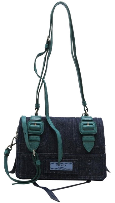 Prada Diagonal Womens 1bd100 Dh51237 Blue  Green Denim Shoulder Bag