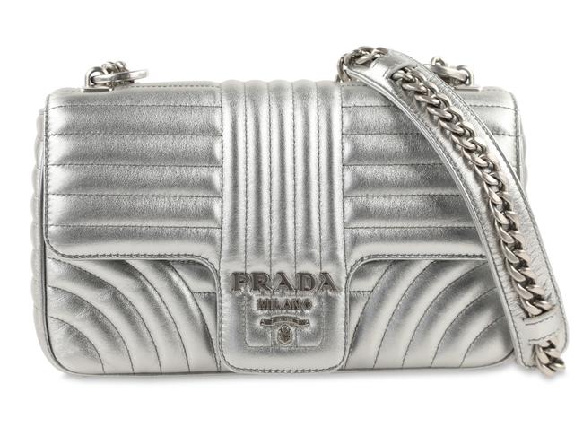 Prada Diagramme Chromo Silver Leather Shoulder Bag