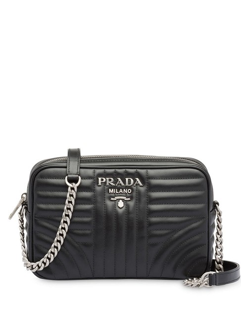 Prada Diagramme Quilted Camera Black Leather Shoulder Bag