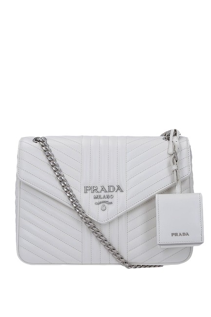 Prada Diagramme Quilted White Leather Shoulder Bag