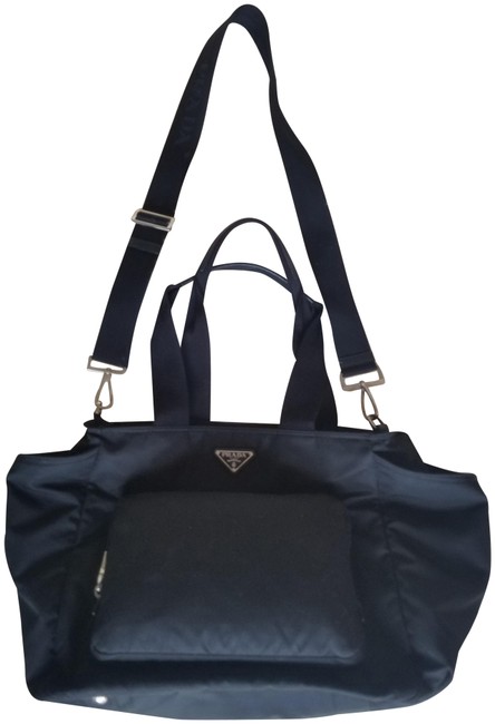 Prada Diaper with Silver Hardware Black Nylon Shoulder Bag