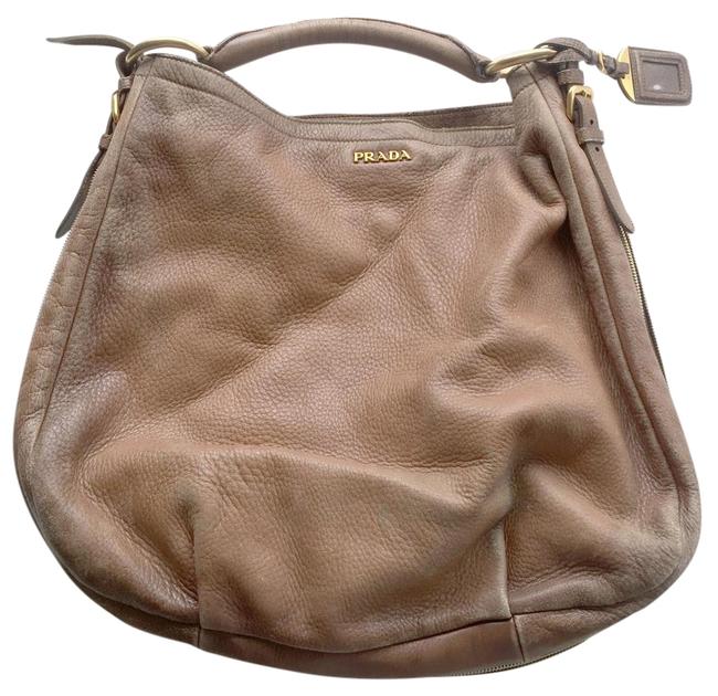 Prada Lux Hobo Distressed Noisette Brown Leather Shoulder Bag
