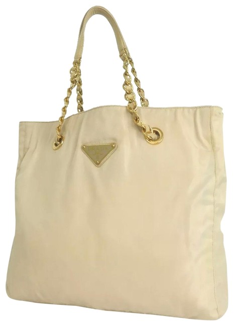 Prada Double Chain Cream Nylon Shoulder Bag
