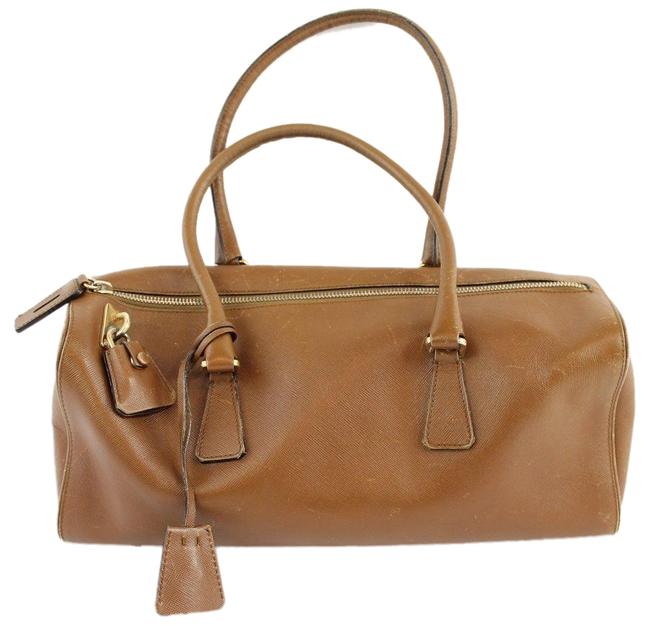 Prada Double Handle Brown Leather Shoulder Bag