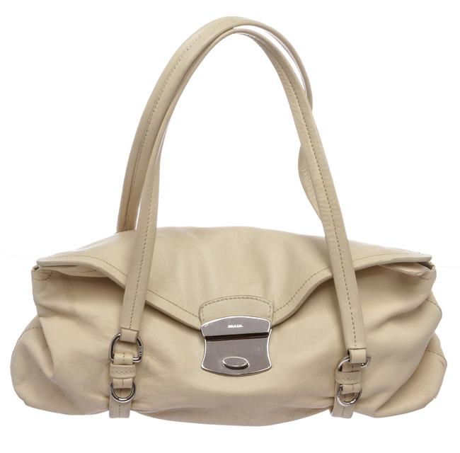 Prada Double Handle Cream Leather Shoulder Bag