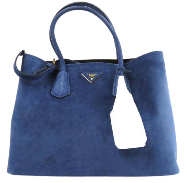 Prada B2756t Scamosciato Shopping Navy Suede Shoulder Bag