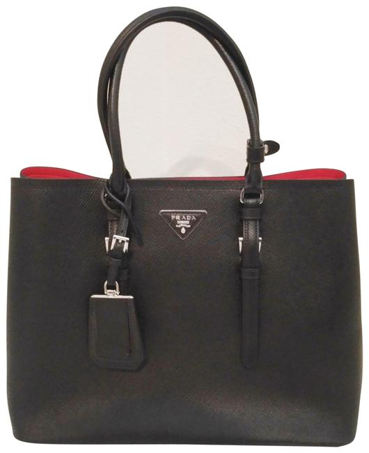 Prada Double Nero Cuir Black Saffiano Leather Shoulder Bag
