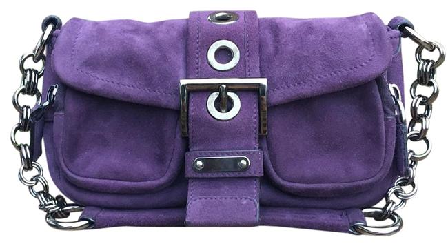 Prada Double Pocket Chain Purple Suede Shoulder Bag