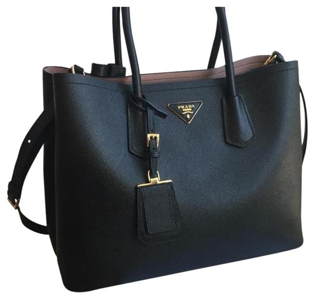 Prada Tote Double Saffiano Cuir Black Shoulder Bag