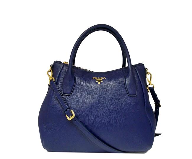 Prada Double Tote Blue Leather Shoulder Bag