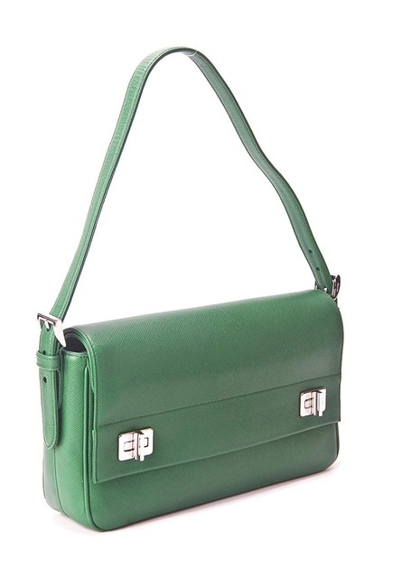 Prada Double Flap Verde Saffiano Cuir Kelley Green Leather Shoulder Bag