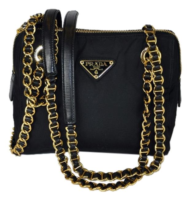 Prada Double Vintage Long Chain Black Nylon Shoulder Bag