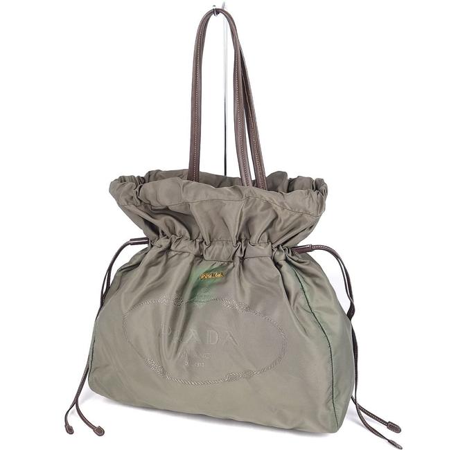 Prada Drawstring Semi shoulder Bn1757 Tote Ladies Khaki Nylon Shoulder Bag