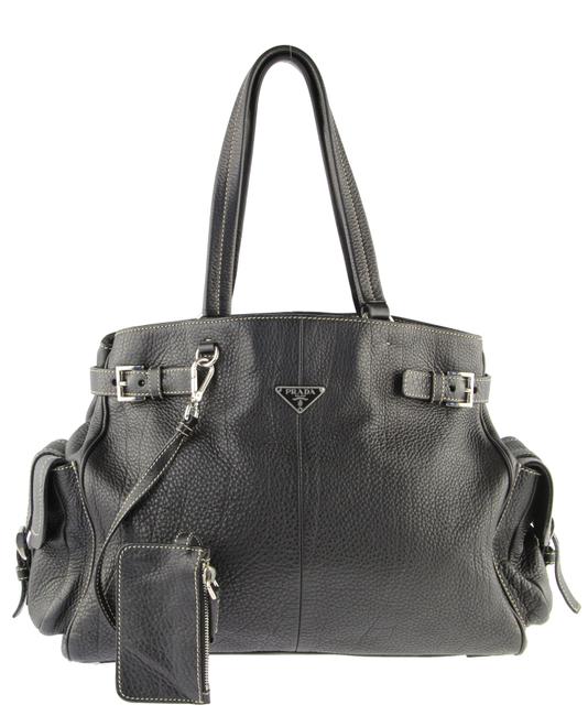Prada East West Buckle Black Leather Shoulder Bag