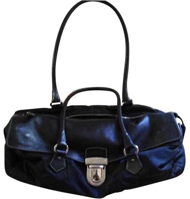 Prada East West Satchel Black Leather  Nylon Shoulder Bag