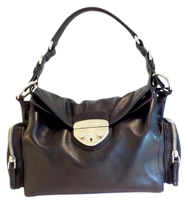 Prada Easy Pushlock Black Leather Shoulder Bag