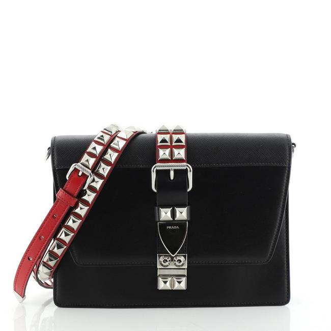 Prada Elektra Studded Small Black Leather Shoulder Bag