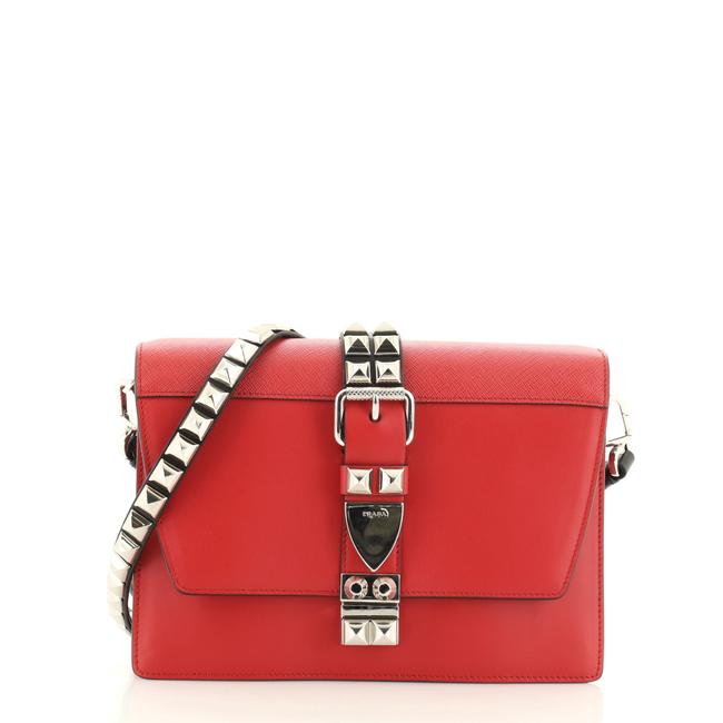 Prada Elektra Studded Small Red Leather Shoulder Bag