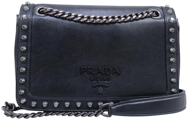 Prada Embellished Black Calfskin Leather Shoulder Bag