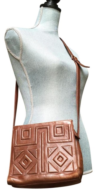 Prada Embossed Handbag Zip Top Closure Brown Leather Shoulder Bag