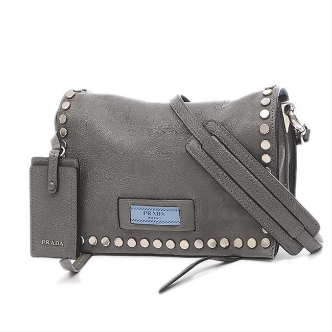 Prada Etiquette 1bd082 Gray Leather Shoulder Bag