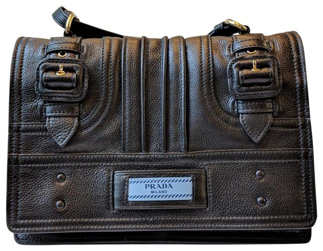 Prada Etiquette 1bd093 Calf Black Leather Shoulder Bag