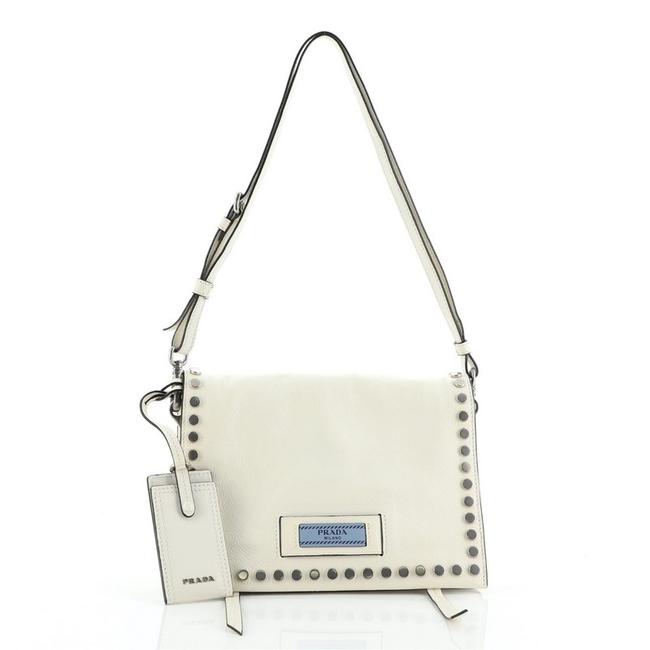 Prada Etiquette Flap Studded Glace Calfskin Small Shoulder Bag