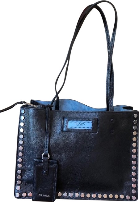 Prada Etiquette Nero Glace Calf Small Zip Tote Black Leather Shoulder Bag