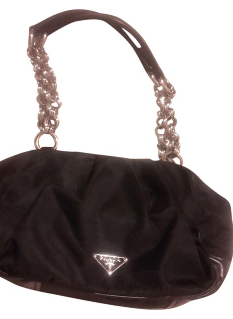 Prada Evening BlackSilver Nylon Satin Shoulder Bag