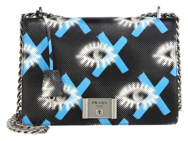 Prada Eye print Chain Black Multi Vitello Daino Leather Shoulder Bag