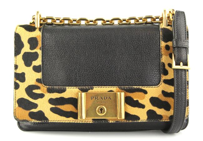 Prada Flap Leopard and Black Leather Shoulder Bag