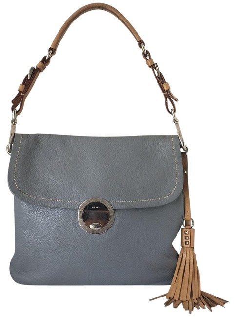 Prada Flap Tassel Blue Leather Shoulder Bag