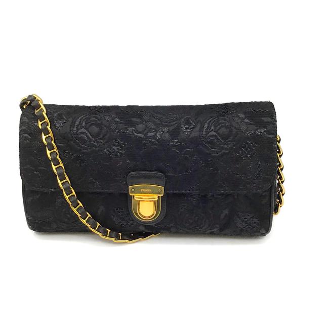 Prada Floral Black Brocade Shoulder Bag