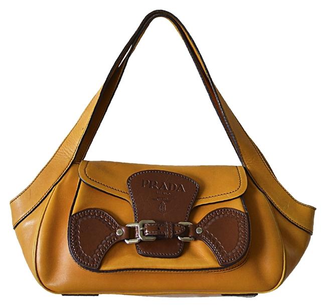 Prada Lux For Lady Camel and Mustard Leather Shoulder Bag