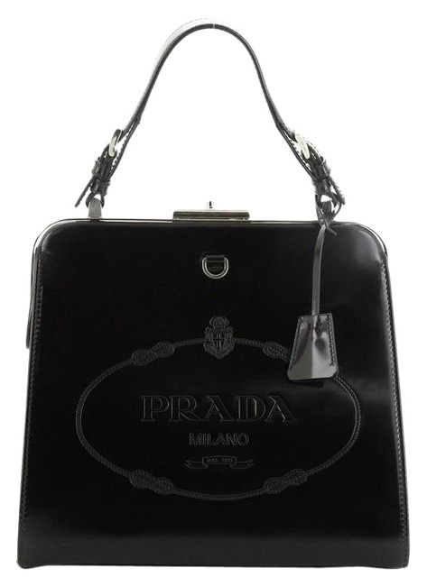 Prada Frame Handle Spazzolato Small Black Leather Shoulder Bag