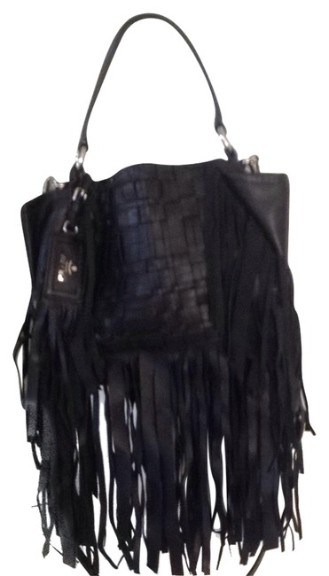 Prada Fringe Black Leather Shoulder Bag
