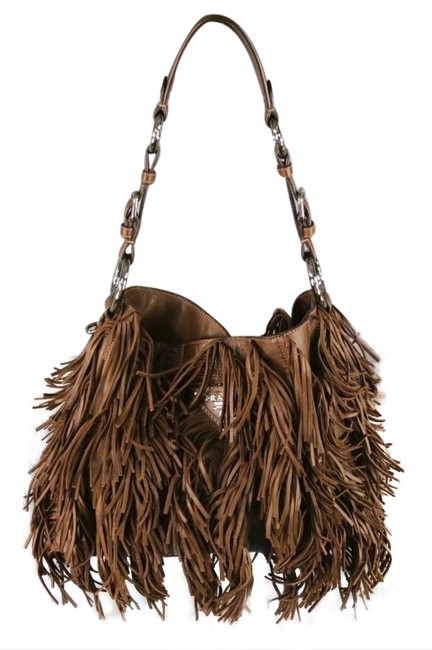 Prada Fringe Brown Leather Shoulder Bag