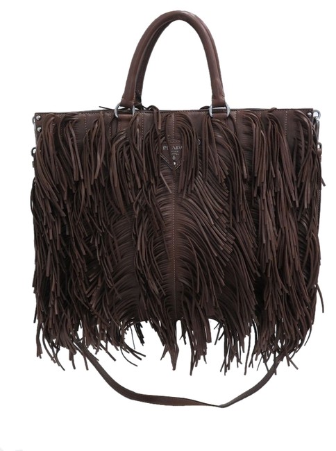 Prada Fringe Convertible Tote Brown Nappa Leather Shoulder Bag