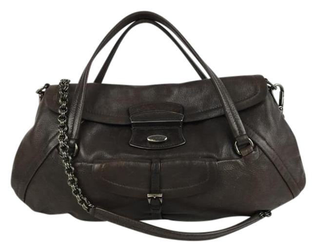 Prada Front Flap Chain Dark Taupe Leather Shoulder Bag