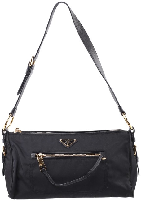 Prada Front Zip Black Nylon Shoulder Bag