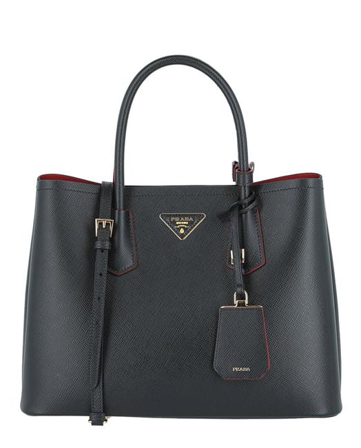 Prada Galleria Black Fire Red Saffiano Leather Shoulder Bag