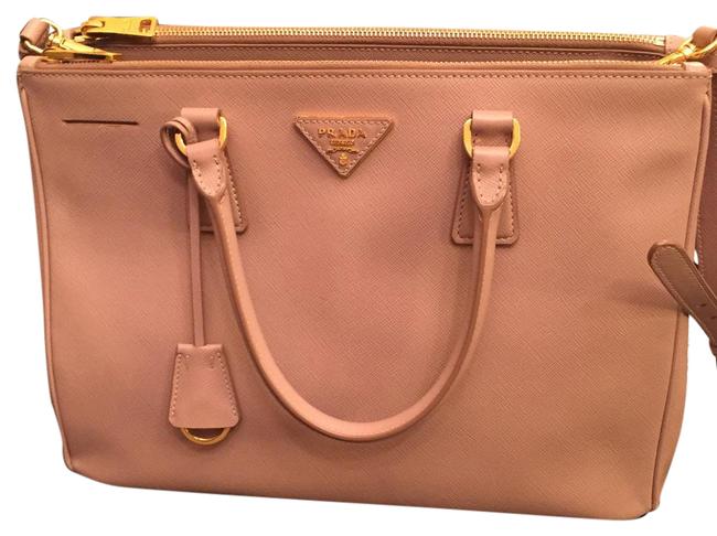 Prada Galleria Double Zip Medium Tote Cameo Saffiano Leather Shoulder Bag