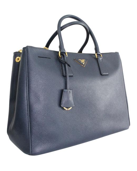 Prada Galleria Saffiano Textured Blue Leather Shoulder Bag