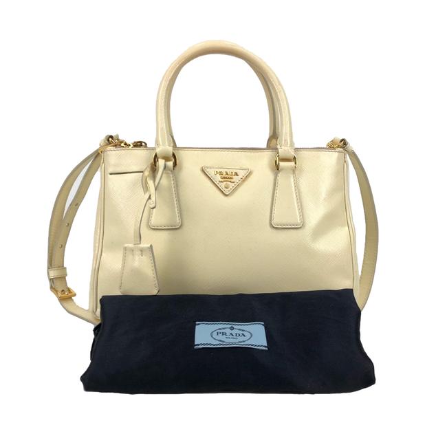 Prada Galleria Womens Pattent  Handbag Beige Saffiano Leather Shoulder Bag