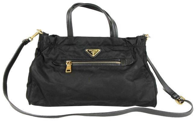 Prada Garbadine Tessuto Saffian Zip Top Black Nylon Shoulder Bag