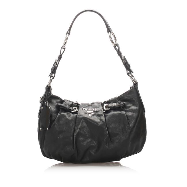 Prada Gathered Black Leather Shoulder Bag