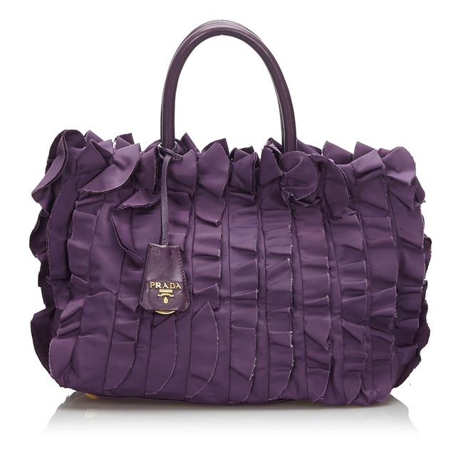 Prada Gathered Nylon Handbag Purple Leather Shoulder Bag