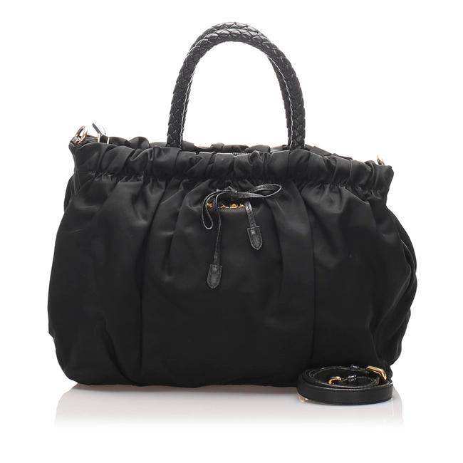 Prada Gathered Tessuto Satchel Black Leather Shoulder Bag