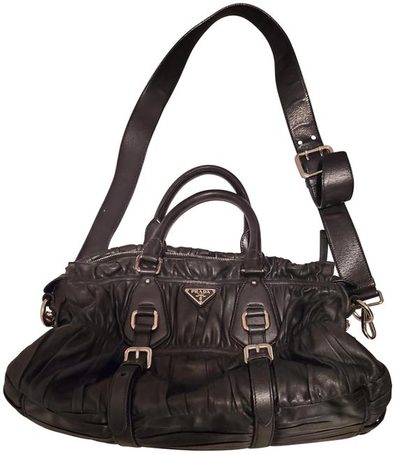 Prada Gauffre Nappa Satchel Black Leather Shoulder Bag