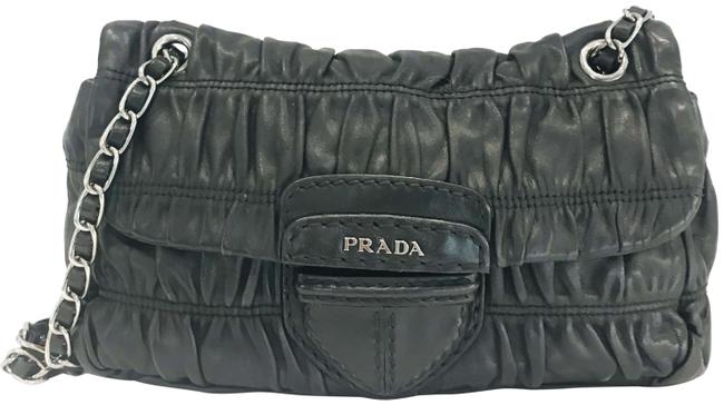Prada Gaufre Chain Flap Nappa Black Leather Shoulder Bag
